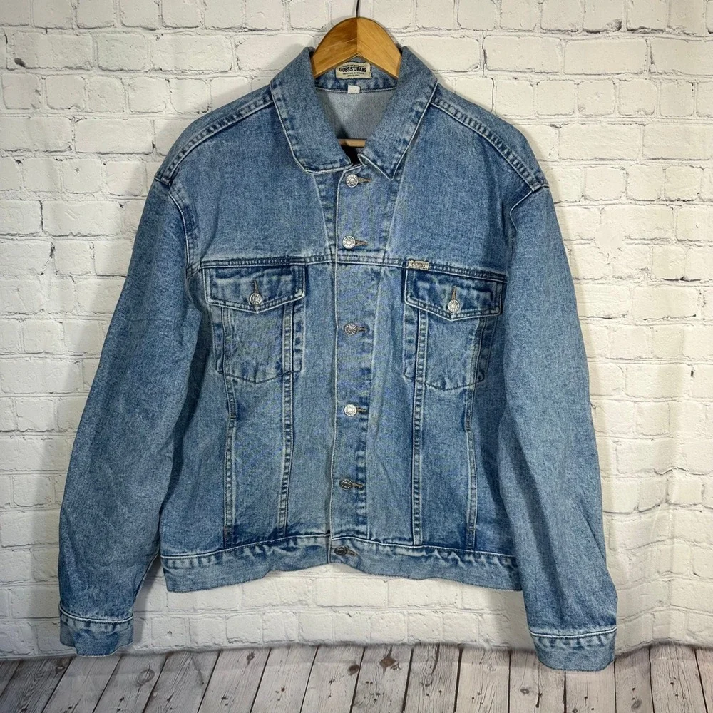 Vintage Guess Jeans Denim Jacket Mens Large Blue Trucker 10807 Hong Kong